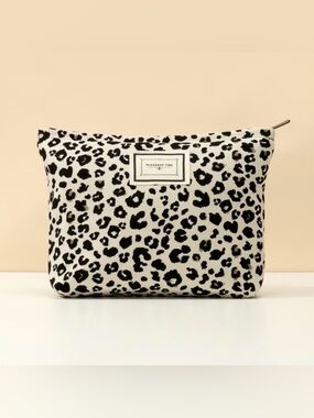 NEW Leopard Print Makeup Bag Cosmetic Travel Pouch Black Cream Zip Organizer